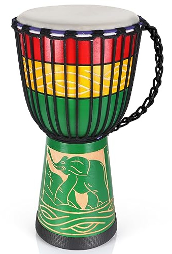 lotmusic African Djembe Drum, Standard 10'' Hand-Carved Mahogany Congo Drums, Professional Bongo Drum With Goatskin Drumhead for Adults