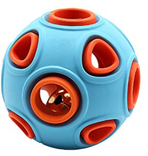 Andiker Interactive Dog Ball Toy with Bell Heavy Duty Rubber Ball for Jumping and Sports Games IQ Intelligence Ball (L, Blue)