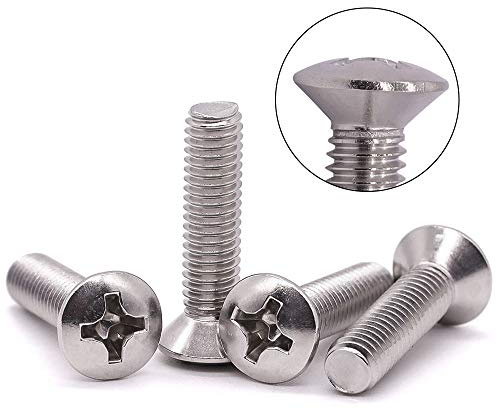 M5-0.8 x 20mm Stainless Steel Oval Head Machine Screws, 304 Stainless Steel 18-8, Phillips Drive, Bright Finish, Full Coarse Thread UNC, 50 PCS