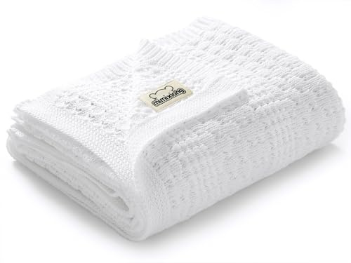 mimixiong Pram & Travel Extra Soft Cotton Cellular Baby Blanket (White)