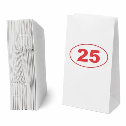VEZODEK 25 White Kraft Paper Bags for Kids Party Favour Small Food 16x9x5cm, It Can Be Used As Sandwich Bread Lunch Bag, Sweet Gift Bags, Popcorn Bags (25)