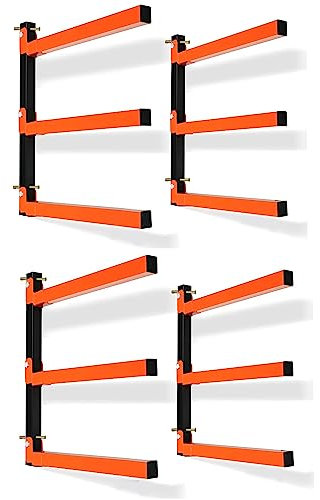 Thanaddo 3-Level Lumber Storage Heavy Duty Metal Wall Mount, Wood Tool Box Organizer Rack, Workshop Indoor & Outdoor (4 Pack)