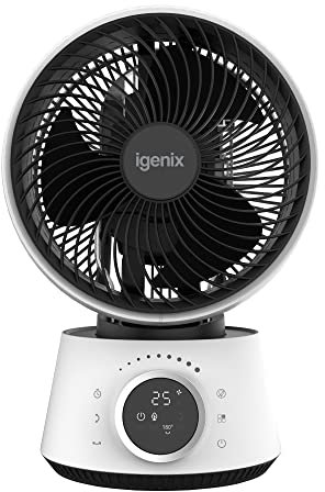 Igenix IGFD4009W Air Circulator Turbo Fan with 360° Horizontal & 90° Vertical Oscillation for Optimal Air Circulation, Turbo Design for Powerful Airflow, 12 Hour Timer, 9 Inch, White