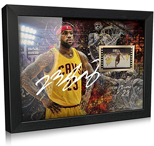 ORIMAMI Signiertes schwarzes Superstar LeBron James Poster, gerahmtes Foto-Dekor mit 1 x 35 mm Filmdisplay, coole Geschenke für Basketball-Liebhaber/LeBron James-Fans – 20,3 x 15,2 cm