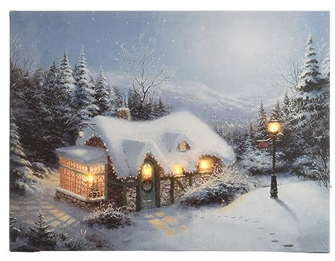 Magie di Natale Quadro con LED Luminosi a Luce Calda Decorazione Natalizia, Dipinto da 58 cm (Casa)