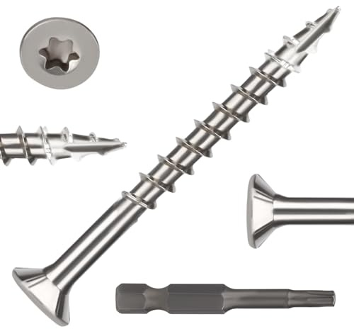 304 Stainless Steel Wood Screws, Flat Head T25 Torx Drive Deck Screws, #10x2 Inch for Wood, Decking and Fence, 1lb