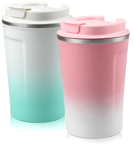 MytaYt 2 Pcs Kaffeebecher to go 380ml Thermobecher Kaffee to go de Auslaufsicher Edelstahl becher Travel Mug Kaffee Thermobecher Ideal für Hitze und Kälte