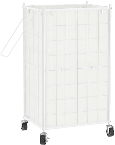 WOWLIVE Laundry Hamper with Wheels,Metal Wire Frame Rolling Laundry Basket with Removable bag,100L Dirty Clothes Hamper Organizer Dorm Room Storage for Bedroom,Bathroom,White