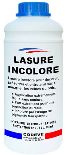 Lasure Incolore - Codeve Bois - 1 L - Intérieur - Pour Garder La Transparence Des Veines Du Bois Sans Les Masquer.