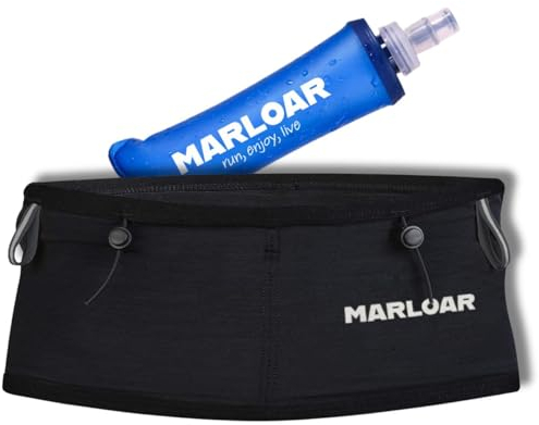 MARLOAR Laufgürtel mit Soft Flask 250 ml – Verstellbarer Laufgürtel für Herren & Damen – Running Belt mit Flaschenhalter – Trailrunning & Joggen (Schwarz., L)
