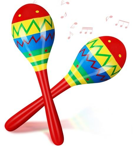 Relaxgiant 7.87 Inches Fiesta Wooden Maracas 2 Pcs Noisemaker for Mexican Fiesta Musical Maracas Party Mexican Birthday Christmas Cinco De Mayo Party(Red)