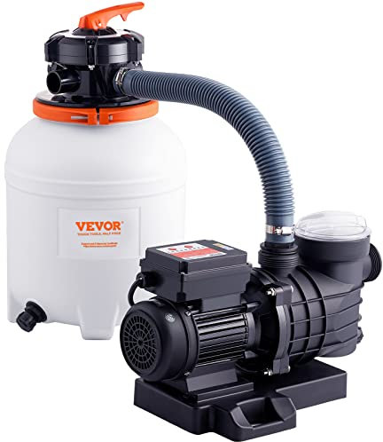 VEVOR Pompa Filtro a Sabbia per Piscine Fuori Terra, 10000 L/h, Kit Pompa per Filtrazione per Piscine, 300 mm, 285 W, con Valvola a 6 Vie, Cestello Filtrante, per Piscine Domestiche e Commerciali