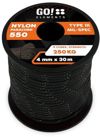 Paracord 550 Typ III | ø 4mm - 11 Kerne - max. 250 kg | 100% Nylonschnur - reißfest & extrem stabil | Nylonseil, Allzweckseil, Reepschnur & Outdoor Seil