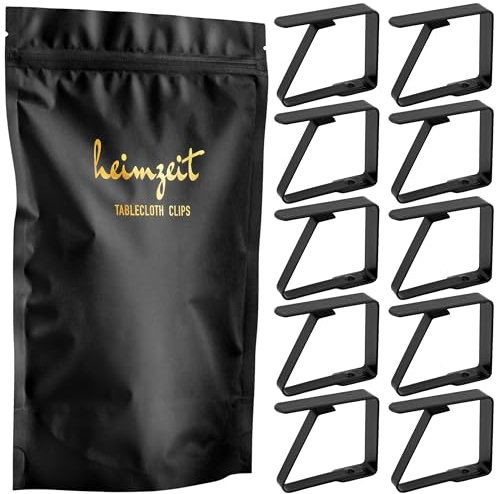 heimzeit Pinzas para Sujetar Manteles de Acero Inoxidable [10 Piezas, 4 cm] Color: Negro, Sujetamanteles para Uso Exterior e Interior, Pinzas para Mesas con un Grosor máximo de 3 cm