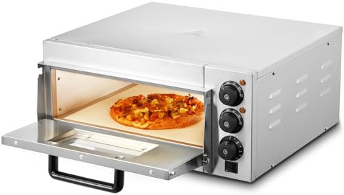 VEVOR Horno de Pizza Comercial Eléctrico de Encimera de Una Sola Capa, Acero Inoxidable con Piedra y Mango, Multiusos para Interiores para Restaurantes, Pretzels Horneados en Casa, 517 x 470 x 266 mm