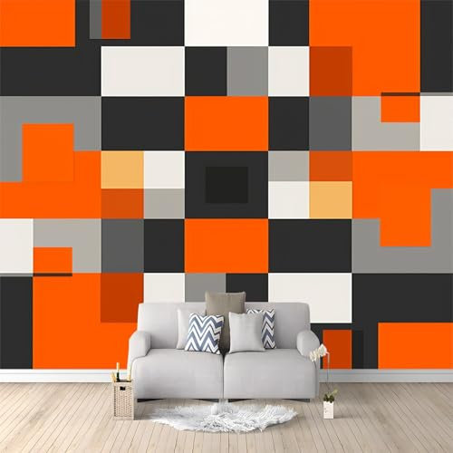 Quadrato Astratto Geometrico Poster Giganti da Parete Colore Arancione Fotomurale Carta da Parati Murale alla Moda Decorazione da Muro fotografica Murale per Camera Letto Sala 200x140 cm