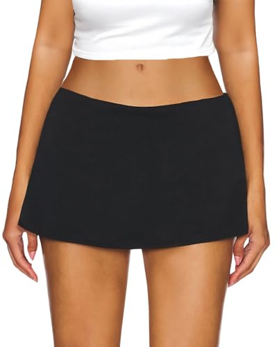 AnotherChill Women's Low Waist Micro Mini Skorts Skirt with Built-in Shorts Sexy Stretch Black Skirts Basic Summer Outfits (Black, Small)