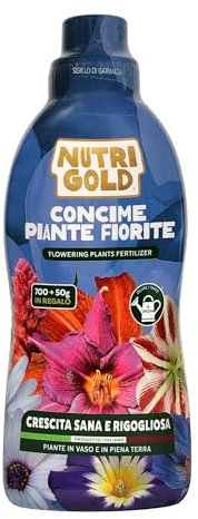 NutriGold® concime Fiori e Piante Fiorite | Fertilizzante per Fiori da Giardino e Terrazzo - Favorisce Fioriture Abbondanti e Colori Intensi - Nutrienti Selezionati a Km0 - Liquido 700g + 50g Omaggio