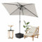 Fiqops Sonnenschirm 210 x 140cm mit Kurbel| Sonnenschirm Rechteckig Sonnenschutz UV50+ Knickbar, Ampelschirm Gartenschirm wasserdicht für Garten, Terrasse, ohne Ständer, Beige