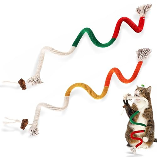 Omnikryp 2 Pezzi Giocattolo di Erba Gatta Corda da Mordere, Giocattoli Interattivi, Giocattolo da Masticare per Gatti, Gioco Gatto per Pulire I Denti e Scaricare lo Stress