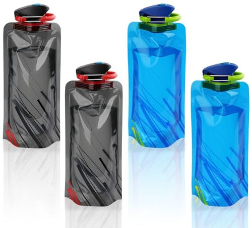 Fogcosy 4 Pcs Collapsible Water Bottles, Sports Portable Sport Water Bottle, Reusable Water Bottles for Traveling, Hiking, Camping, Backpacking, Durable Lightweight, Idea for Outdoor Sports