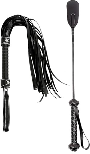 2 PCS Equestrian Riding Crop – PU Leather Horse Training Stick, 18/20, Lightweight Horseback Training Aid for Riders (BLACK1)
