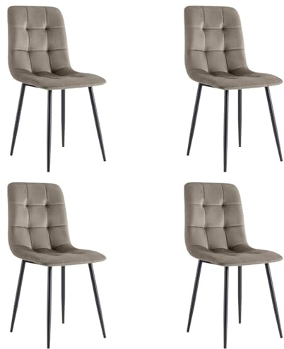 eacommerce | Sedia da pranzo imbottita in Velluto, gambe in metallo 44x54x87 cm | Schienale trapuntato, facile da pulire | Comfort per sala da pranzo (Tortora)