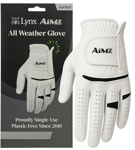 Lynx Junior Golf Glove – LEFT Hand, Large, White/Black Logo. Premium kids glove for right-handed golfers. Comfortable, durable, flexible fit. Ideal junior golfing accessory or gift.