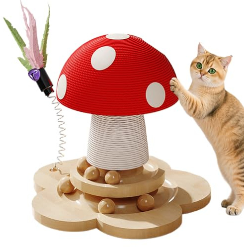 Griffoir | Base En Bois Sisal Anti-Dérapant Jouets Interactifs - Poteaux À Gratter Pour Chats D'Intérieur Adultes - Pour Chaton D'Intérieur Et Grimper, Protège Mur Porte Canapé Tapis Meubles, Apaisant