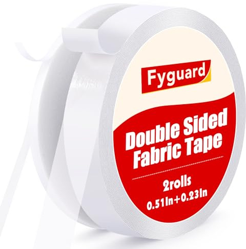 Fyguard 2 Rolls Double Sided Fabric Tape, 6mm & 13mm x 30m, White | Strong temporary hold, no sewing, hand tearable, for hems crafts and light fabrics, not washable