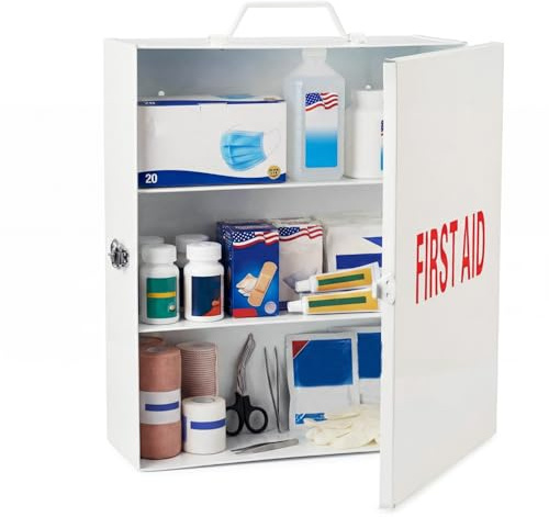 Timgle First Aid Kit with Lock 3 Shelf Wall Mount Medicine Cabinet with Key Lock & Handle Locking Medical Cabinet Lightweight Medium Organizer Steel Wall Storage Box for Business and Worksite