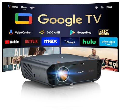 Smart 4K Projector【Officially Google TV | 2400 ANSI】Daytime Home Projectors with 3D DoIby Audio, ToF Autofocus, Shorter Throw, HDMI ARC NFC WiFi6 Bluetooth, 100%–30% Zoom Outdoor Movie Projector