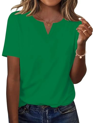 Rapbin Womens Summer Casual Tops Short Sleeve Shirts V Neck Elegant Tunic