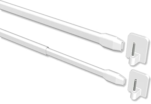 Interdeco Vitragestangen mit Klebehaken/Scheibenstangen Weiß (4 Stück), ausziehbar 80-140 cm