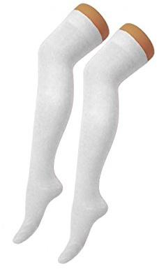 Crazy Chick® New Girls Over The Knee Plain Socks Assorted Colours Thigh High Socks UK Size 4-6 (White)