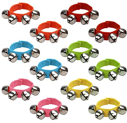 BELLE VOUS 12er Set Glocken Band für Arme & Füße - 20er Pack Metall Glöckchen Bänder in 6 Farben - 20x Metal Bells with Ribbon - Band Glöckchen für Baby zum Spielen