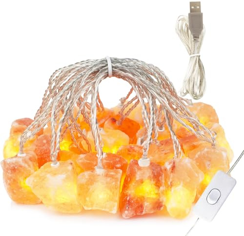 HeaHap Himalayan Salt String Lights with Switch, 20 Natural Salt Block LED Light with USB Interface Suitable for Decorating Home, Bedrooms, Fireplaces（Total Length: 11.5 Feet）