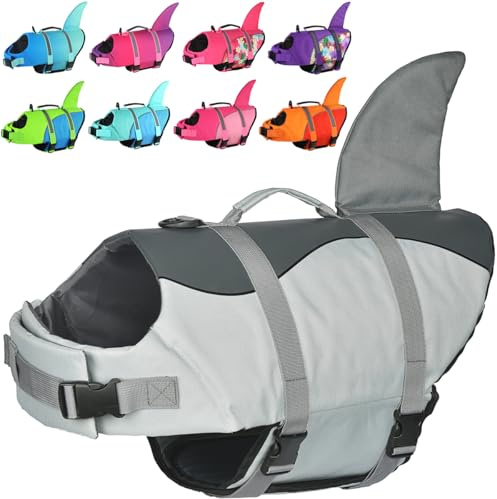 Doglay Dog Life Jacket Shark, Ripstop Dog Life Vests for Swimming Boating with High Buoyancy and Rescue Handle, Adjustable Dog Life Jacket Pet Flotation Vest for Small Medium Large Dogs