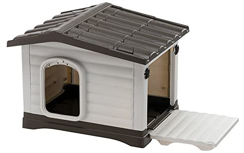 Ferplast Niche pour Chien DOGVILLA 60, Niche Chien Exterieur,Côté Ouverture, Fond drainant, Base Isolante, Toit Amovible, Grille de Ventilation, Plastique Recyclé, 58 x 48 x h 44 cm