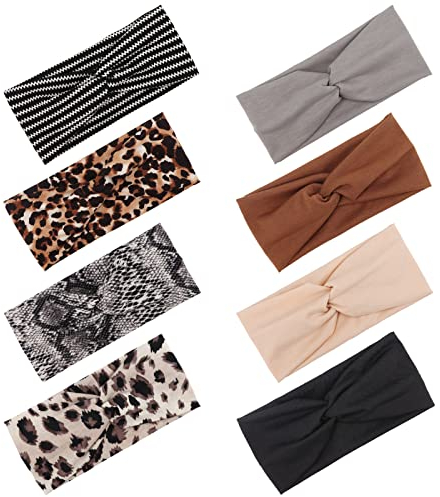 DRESHOW 8 Stück Damen Stirnband Kopfband Haarband Turban Elastische Stirnband Haarbänder Haarschmuck für Mädchen