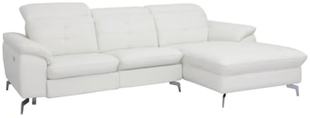 Vente-unique-Divano angolare relax elettrico in pelle di bufalo Bianco - Angolo a destra - LISMORE