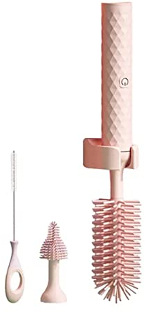 Valink Elektrische Flaschenbürste für Babys, elektrisches Silikon-Flaschenbürsten-Set, Babyflaschen-Reinigungsbürste, Flaschen-Nippel-Strohhalm-Reinigungsbürste, USB-wiederaufladbar, Rosa