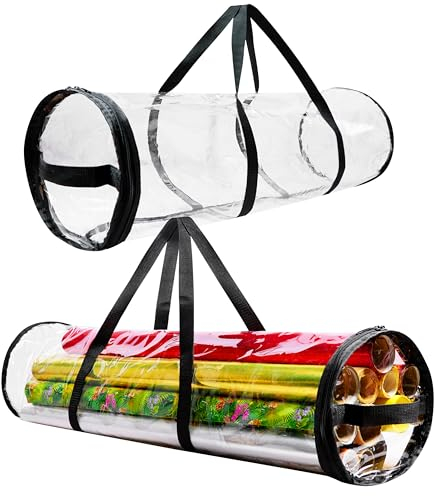 Aufbewahrung Geschenkpapierrollen, Durchsichtige Aufbewahrungstasche für Geschenkpapier mit Reißverschluss & Tragegriff, 2 Größen (Durchsichtig 79cm)