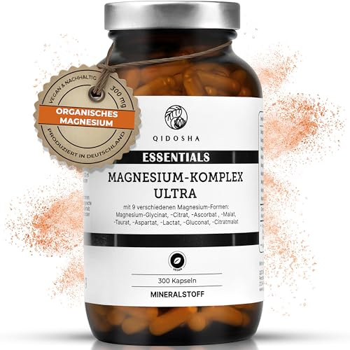 QIDOSHA® Magnesium Komplex hochdosiert, 300 Kapseln im Apothekerglas, 9 Mg-Formen mit sich ergänzenden Wirkschwerpunkten als Mg-Vollspektrum, 300mg elementares Magnesium/Tagesportion