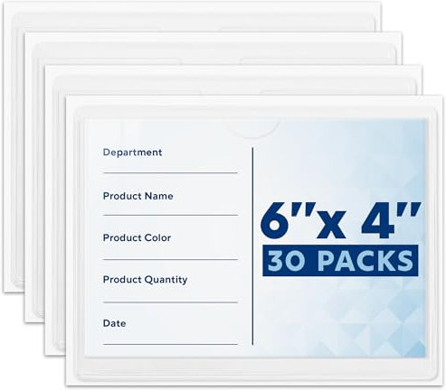 Mifflin - Karteikartenhalter 4x6 Zoll / 10 x 15 cm, 30er-Pack - transparente selbstklebende Kartentaschen - Etikettenhalter zum Ordnen von Lagerkisten und -behältern