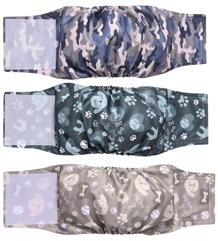 Beilei Creations Premium waschbare Bauchbänder für Rüden, (3er Pack) von Hundewindeln & Hundebauchbänder (S, Dog&Camo)