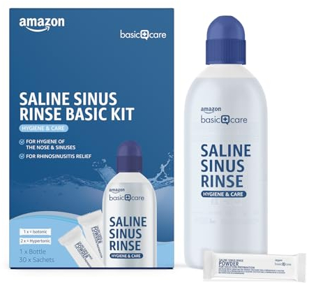 Amazon Basic Care Saline Sinus Spülset, 1 Flasche und 30 Beutel