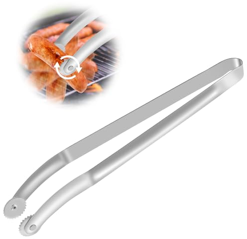 Pince Barbecue Roulette,Sausage Turning Tongs Barbecue pinces réversibles pour saucisses de barbecue Avec roulettes lisses sur le dessus Longue Pinces à Retourner Pince Cuisine Inox pour Cuisine
