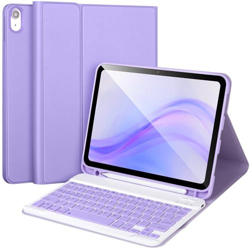APHBZGE for iPad 11/10th Generation Case with Keyboard,Detachable Bluetooth Keyboard case for iPad A16 2025 11 inch/10th Gen 2022 10.9’’ with Pencil Holder, Square Keycaps,Purple