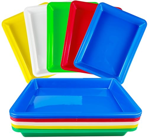Bandejas Plásticas Sensoriales, 10 Piezas, 28CM x 21CM, Para Pintura, Artesanía, Proyectos de Bricolaje, Actividades Domésticas Divertidas (5 Colores)